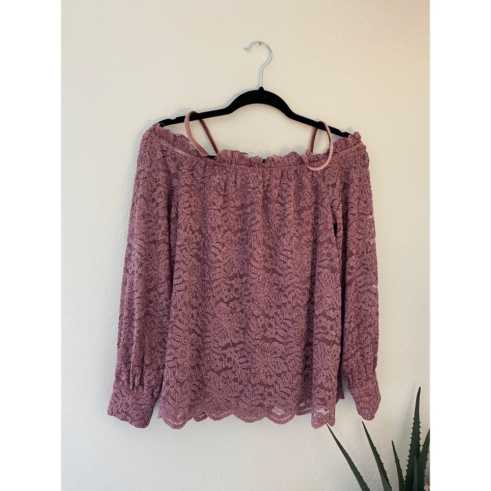 Anthropologie Eri + Ali Dusty Rose Lace Top
